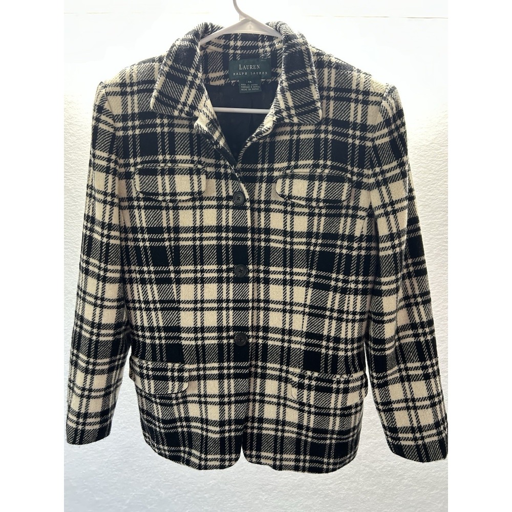 Lauren Ralph Lauren Women's Size 14 Jacket  Windowpane Plaid Black‎ & White
